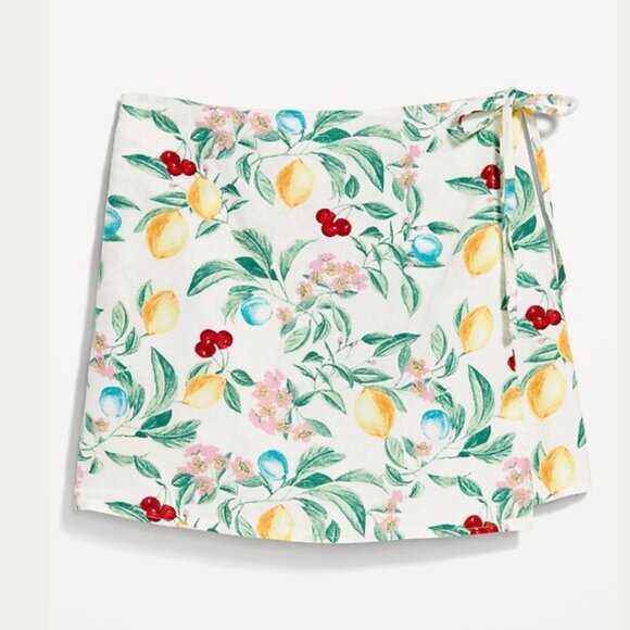NWT OLD NAVY FRUIT PRINT FAUX-WRAP LINEN SKORT - SIZE L PETITE - Picture 2 of 10